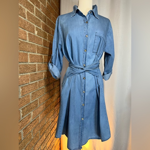 Speed Control Chambray denim shirt dress with waist tie- XL - Picture 14 of 16